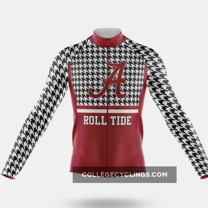 Crimson Tide Houndstooth Pattern Long Sleeve Cycling Jersey