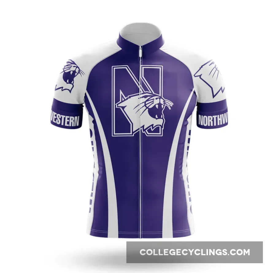 Purple and white Northwestern cycling jersey